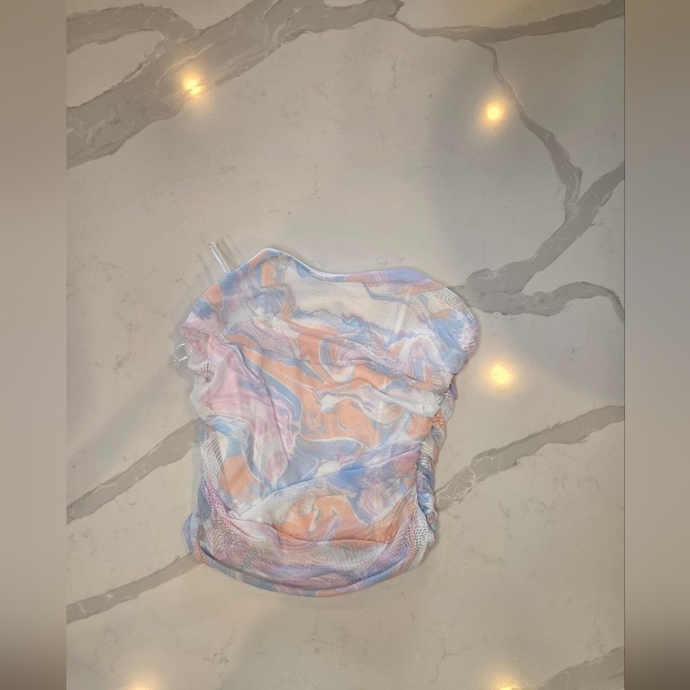 19 Cooper Rainbow Pastel Swirl Mesh Bustier NWT